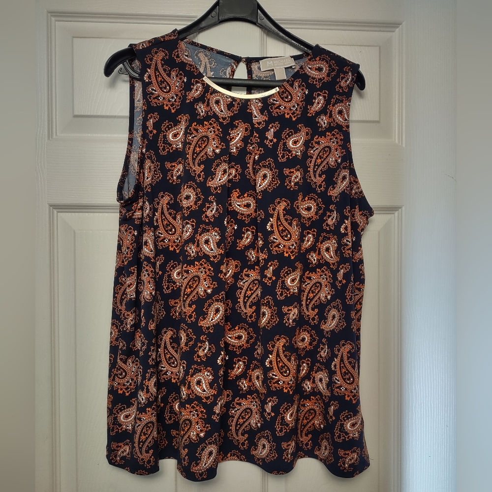 Michael Kors Paisley Sleeveless Blouse with gold details Size XL